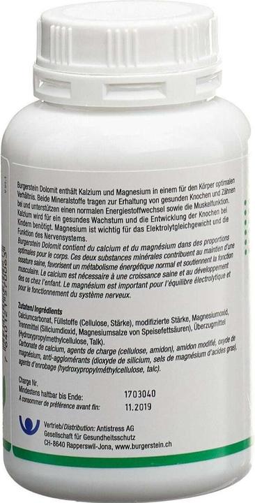 Nährwerte und Zutaten Burgerstein Dolomit (240 Stück, Tabletten, 222 g)