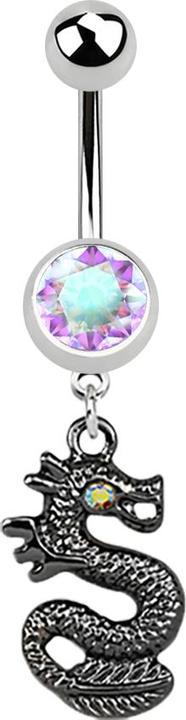 Produktbild Star Piercing Banane silber mit Anhänger schwarzer Drachen multicolor (Chirurgenstahl 316L, ohne Messing)