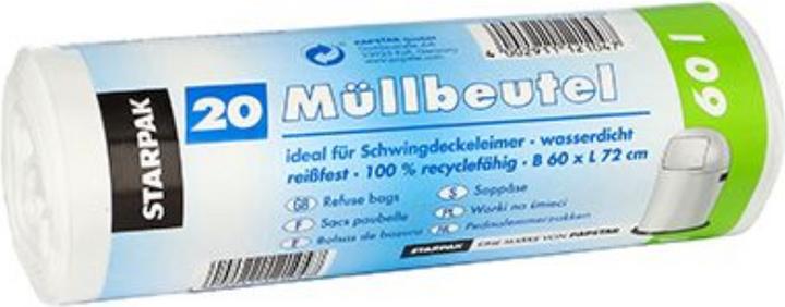 Produktbild Papstar Müllbeutel 72 x 60 cm (B x H) 17µm 60l weiss 20 St./Pack. (20 x, 60 l)