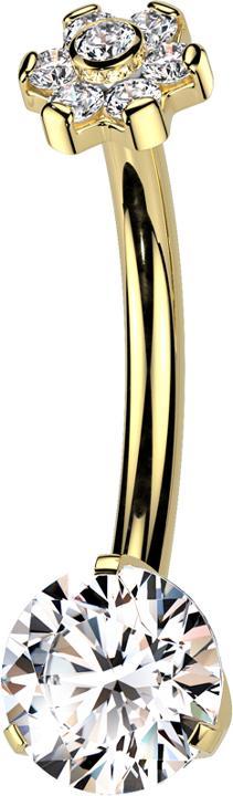 Image du produit Star Piercing Banane Innengewinde vergoldet Blume Kristalle silber und Kristall silber gefasst (Titane G23, sans laiton)