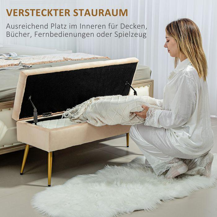 Immagine prodotto Swisshandel24 Sitzbank Polsterbank mit Stauraum Bettbank mit Samtoptik für Flur Metall Beige (35 cm)