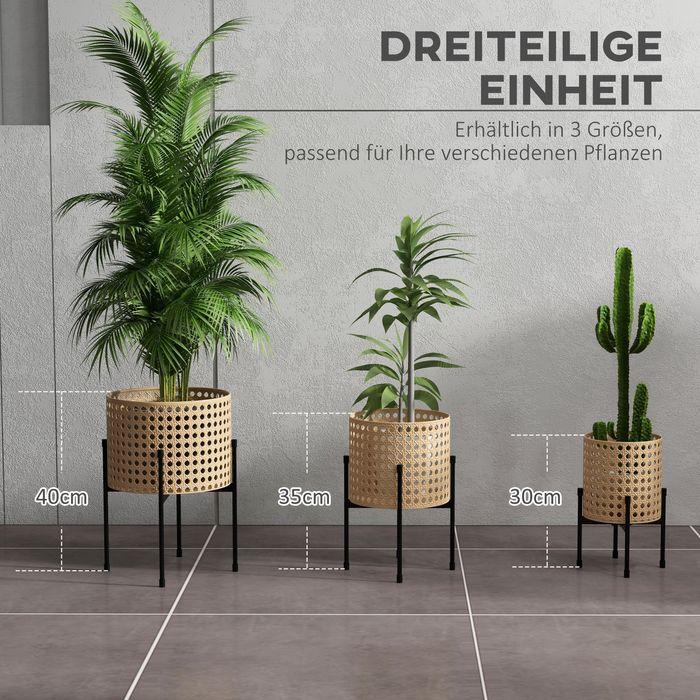 Image du produit Swisshandel24 Lot de 3 supports pour plantes Supports pour fleurs en rotin Tabouret pour plantes Tabouret pour