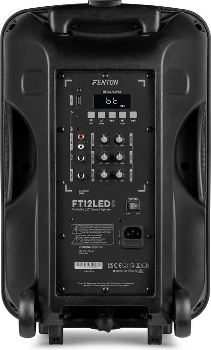 Actual product image Fenton Speaker Bluetooth - FT12LED MK2 karaoke box met LEDâ€™s, accu en microfoon - Voor (Active)