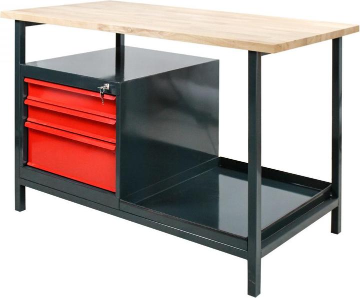 Produktbild Dema Werkbank Werktisch Arbeitstisch Werkstatt Tisch "Eko 3S" mit 3 Schubladen rot (60.50 cm, 120.50 cm)