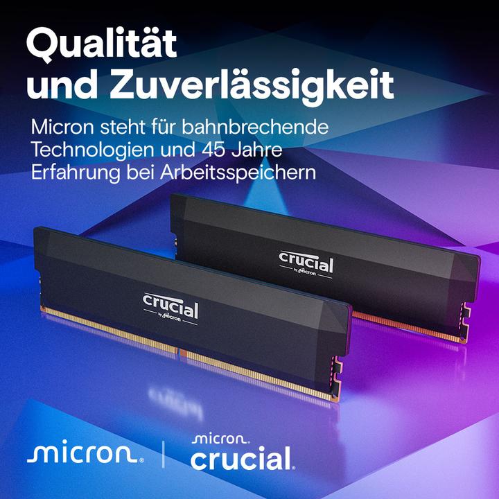 Produktbild Crucial Pro DDR5-6400 Kit 64GB 2x32GB UDIMM CL40 B Overclocking (2 x 32GB, 6400 MHz, DDR5-RAM, U-DIMM)
