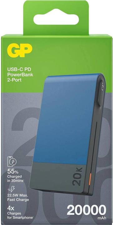 Actual product image GP Batteries GP PowerBank MP20B 20000mAh USB-C/USB-A blue 130M20BBLUE (20000 mAh, 22.50 W, 74 Wh)