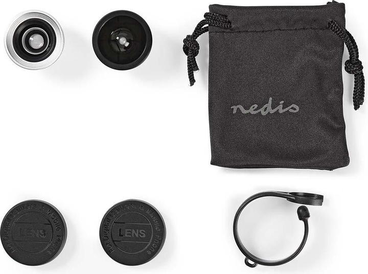 Actual product image Nedis Camera lens set mobile phones - 3-in-1 - macro/wide angle and fisheye - attachable - aluminium