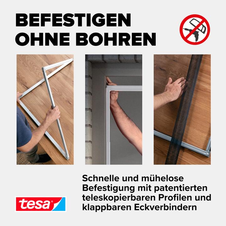 Produktbild tesa FALT Insektenschutz für Fenster, grössenverstellbarer Alu-Rahmen, faltbar (140 x 140 cm)