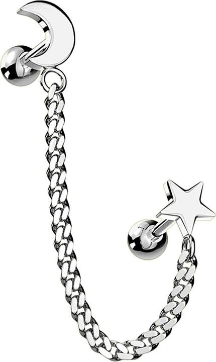 Actual product image Star Piercing Micro Barbell silber Mond und Stern mit Anhänger Kette (Brass, Surgical steel 316L)
