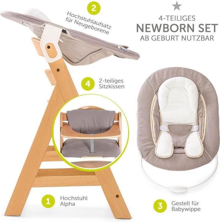 Produktbild Hauck Hochstühle Alpha Plus Natur Newborn Set - 4-tlg. Hochstuhl + (Hochstuhl)