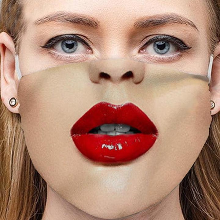 Image du produit Ueli Express Drôle de masque en tissu Masque facial avec impression lèvres rouges