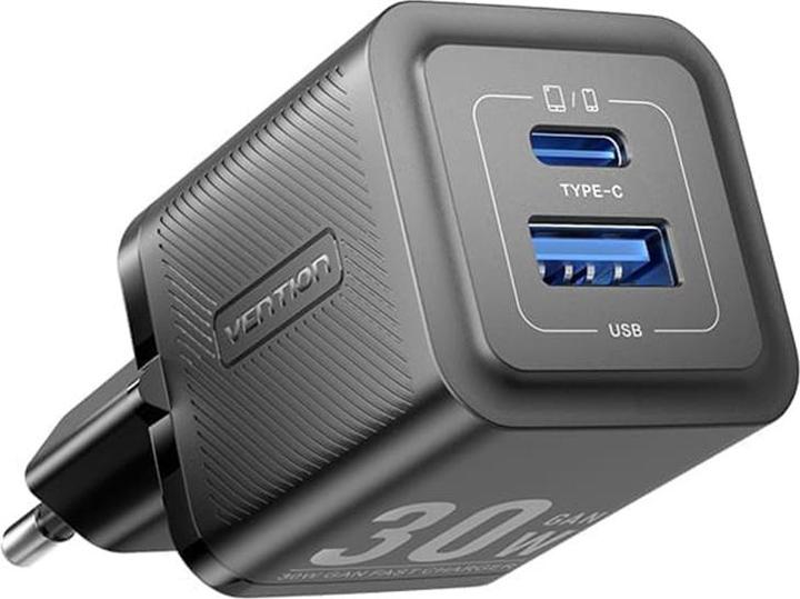 Image du produit Vention Wall charger,, FEQB0-UE, USB-C, USB- A, 30W/30W, GaN (black) (30 W)