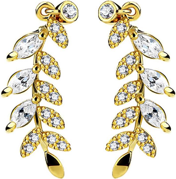 Star Piercing Ohrring Ear Climber vergoldet mit Kristallblatt (Messing)