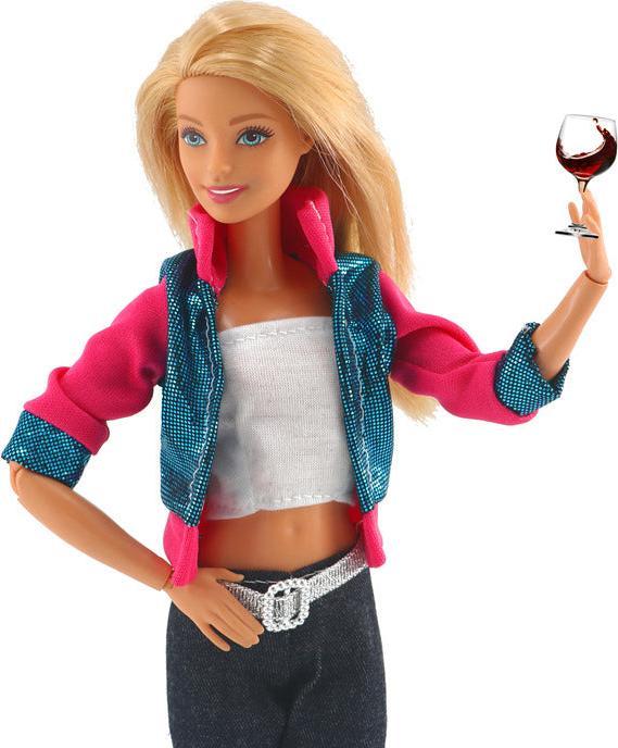 Immagine prodotto Hermex Pantaloni, giacca e top per bambole Barbie Retro Nero Bianco Rosa