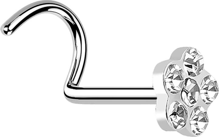 Actual product image Star Piercing Nasenstecker gebogen silber mit Blume und 5 Kristalle silber (Surgical steel 316L, without brass)