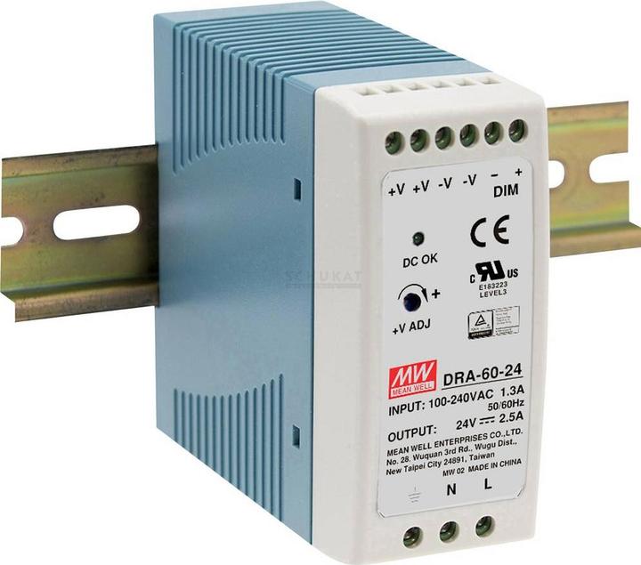 Image du produit MeanWell Montage sur rail DIN Single Output 1 phase de puissance, 60W
