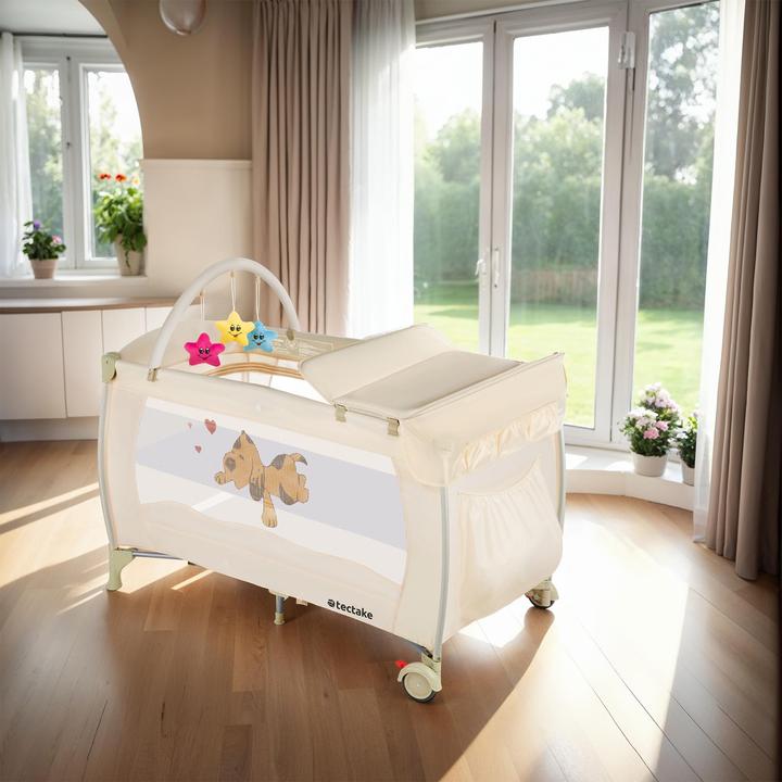 Produktbild tectake Kinderreisebett Hund mit Wickelauflage und Transporttasche