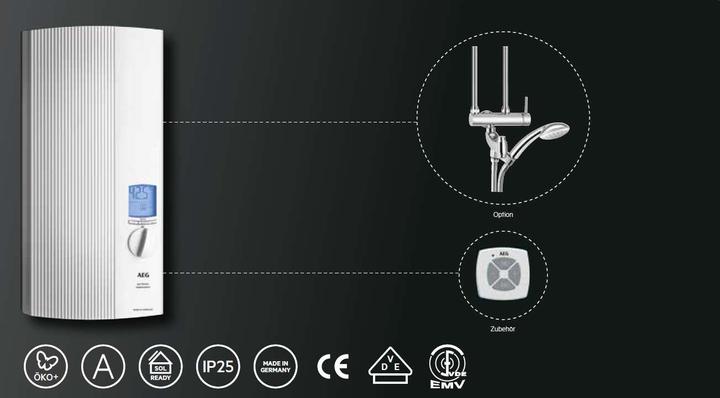 Actual product image AEG Haustechnik DDLE ÖKO TD 18/21/24 kW Fully electronic instantaneous water heater, LCD, ECO function, rain shower