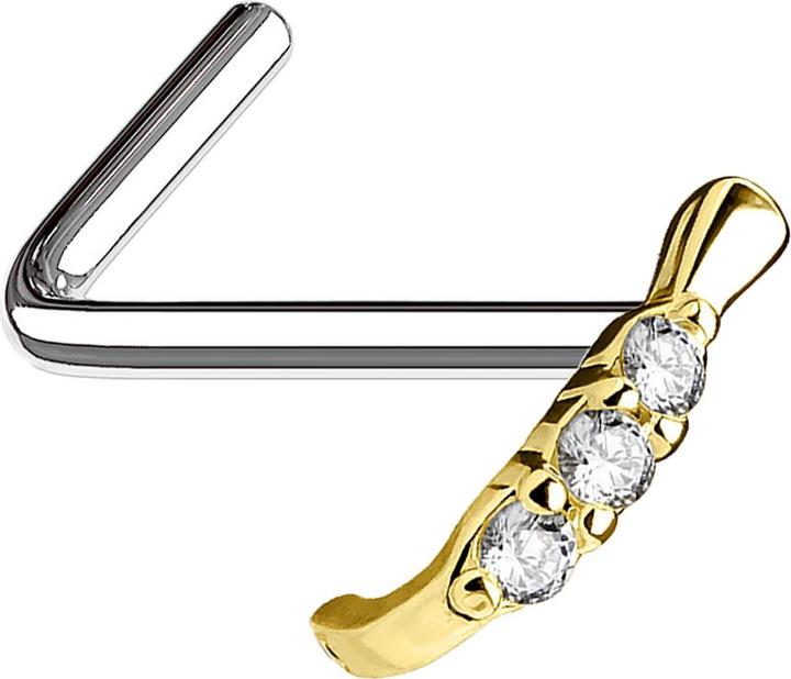 Image du produit Star Piercing Nasenstecker gewinkelt vergoldet Raupe mit Kristallen (Acier chirurgical 316L, Laiton)