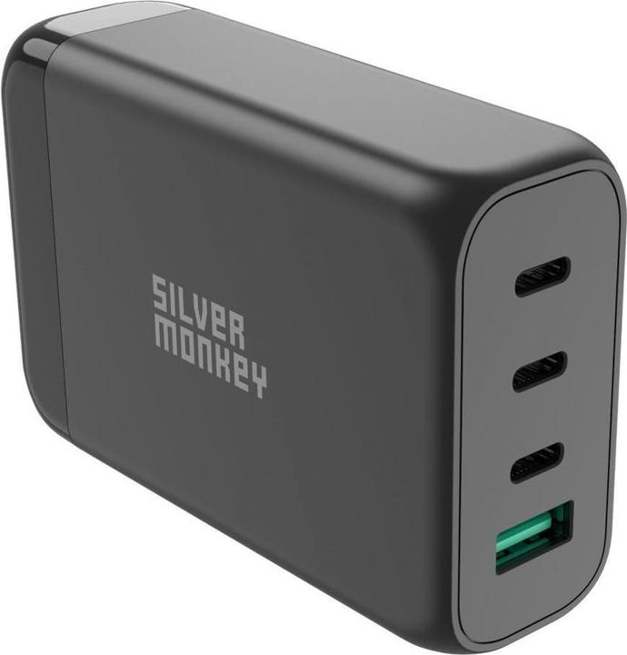 Actual product image Silver Monkey SMA151 130W GaN charger 3xUSB-C PD USB-A QC 3.0 with detachable power cable - white (130 W)