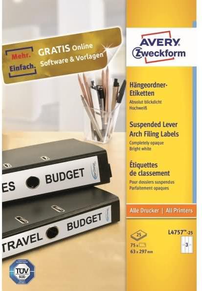 Image du produit Avery L4757-25 Étiquette 63x297mm
