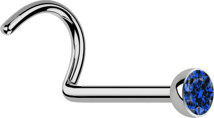 Produktbild Star Piercing Nasenstecker gebogen silber mit Kristall dunkelblau (Titan G23, ohne Messing)