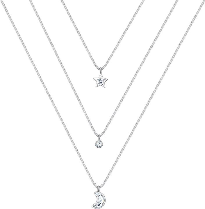 Immagine prodotto Elli Collana Strato Luna Stella Cristalli Argento 925 (Argento 925, Cristallo di vetro, 40 cm)