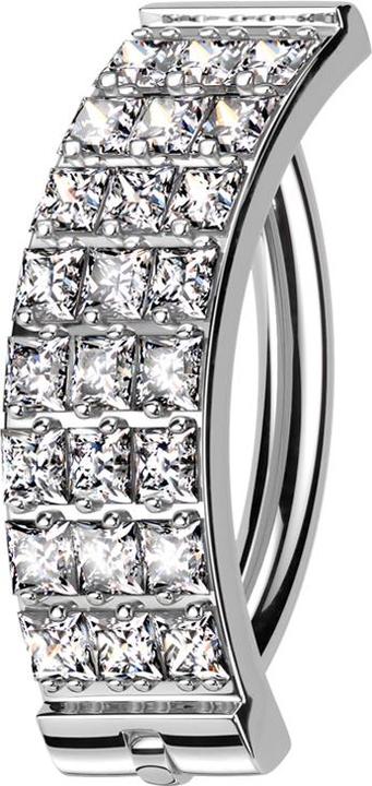 Produktbild Star Piercing Banane klappbar silber Schild drei Reihen quadratische Kristalle silber (Titan G23, ohne Messing)