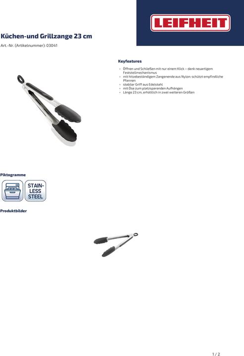 Image du produit Leifheit Pince de cuisine et à griller 23 cm ProLine
