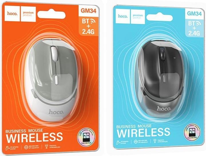 Actual product image Hoco Headphone with microphone computer wireless mouse 2,4G 1600 dpi GM34 gray white (Wireless)