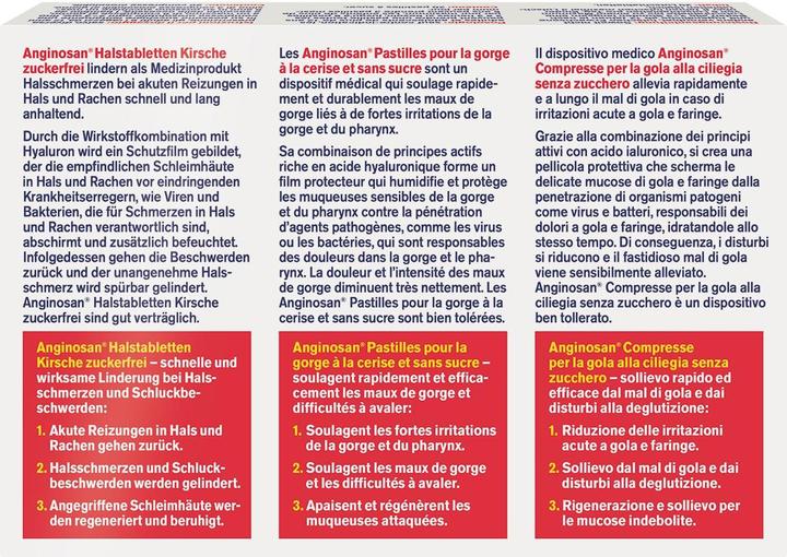 Valeurs nutritives et ingrédients Tetesept Anginosan pastilles pour la gorge cerise 20 pastilles (1 pièce(s))