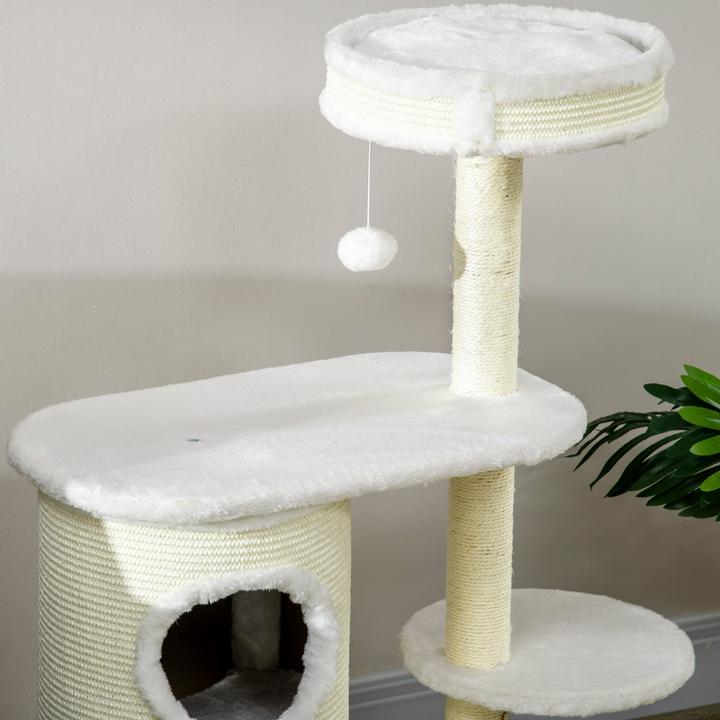 Actual product image PawHut Scratching post with scratching tray (100 cm, Cream white)