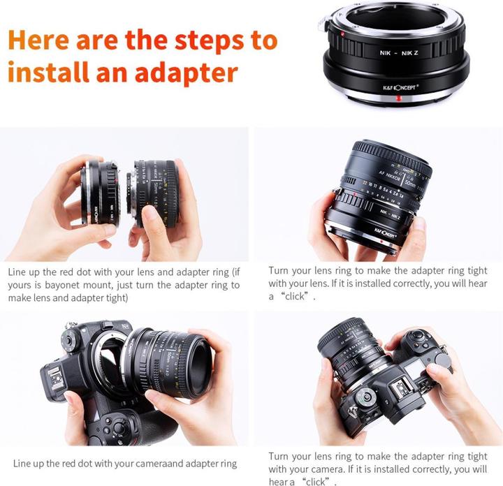 Actual product image K&F Concept High Precision lens adapter, matte paint, orange, EF-FX IV PRO