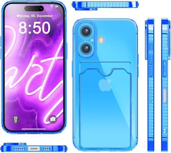 Produktbild Nalia Klar Transparente Neon Silikon Hülle Kartenhalter (Apple iPhone 16 Plus)