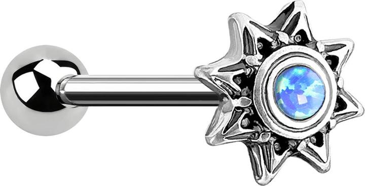 Produktbild Star Piercing Micro Barbell silber Sonne mit Opal blau (Chirurgenstahl 316L, Messing)