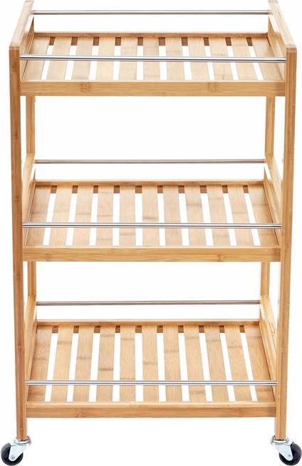 Immagine prodotto Swisshandel24 Carrello, ripiano rotante Carrello multiuso, 3 livelli con 2 cestini portaoggetti Bambù marrone