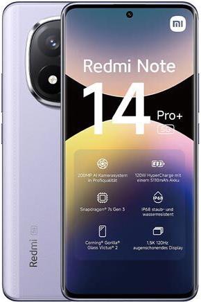 Immagine prodotto Xiaomi Redmi Note 14 Pro+ 5G (512 GB, Lavender Purple, 6.67", Doppia SIM, 200 Mpx, 5G)