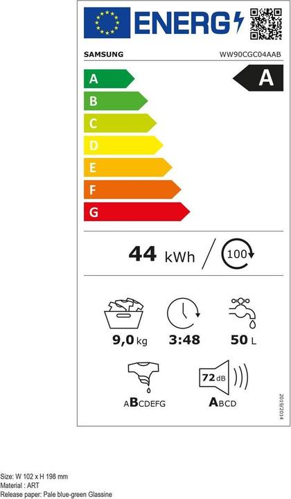 Etichetta energetica Samsung WW5000 (9 kg, A sinistra)