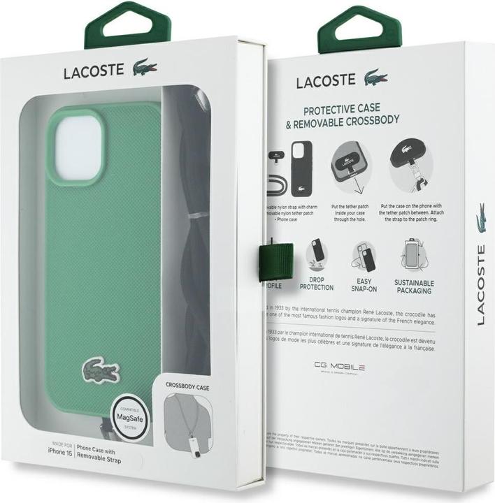 Actual product image Lacoste Etui Iconic Petit Pique Crossbody Cord MagSafe do iPhone 15 zielony