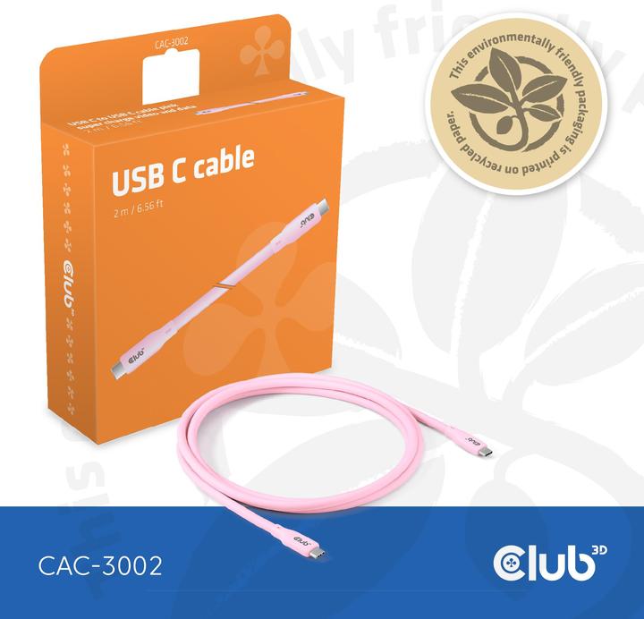 Image du produit Club 3D Club3D Lifestyle câble USB-C PD 240W,20Gbps 2m rose p/p retail (2 m, USB 4.0)