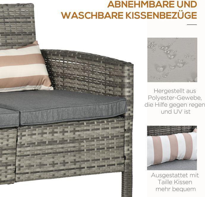 Actual product image Swisshandel24 Rattan Sofa mit Kissen, Dreisitzer, Garten Loungesofa, Stahl, Grau, 173 x 68 x 78 cm