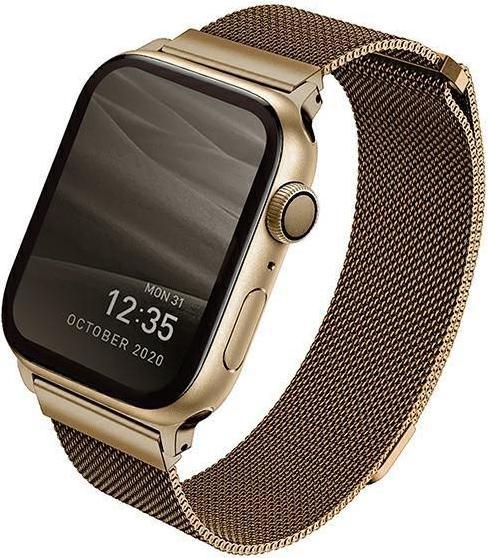 Actual product image Uniq pasek Dante Apple Watch Series 4/5/6/7/8/SE/SE2 42/44/45mm Stainless Steel z?oty/carmel gold