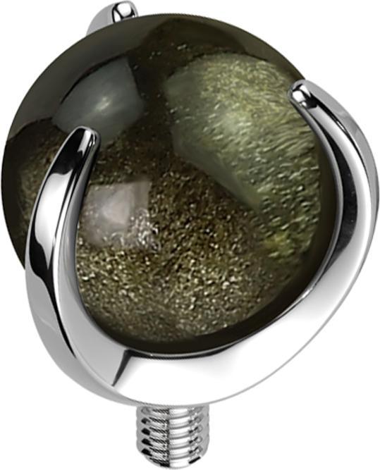 Star Piercing Dermal Anchor silber Kugel Obisian Stein gefasst (ohne Messing, Titan G23, Mineralisch)