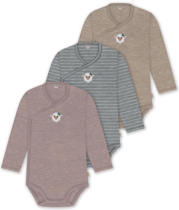 Actual product image Normani Set of 3 baby body wrap long sleeve toddler bodysuit made from merino wool - 9357 (74)