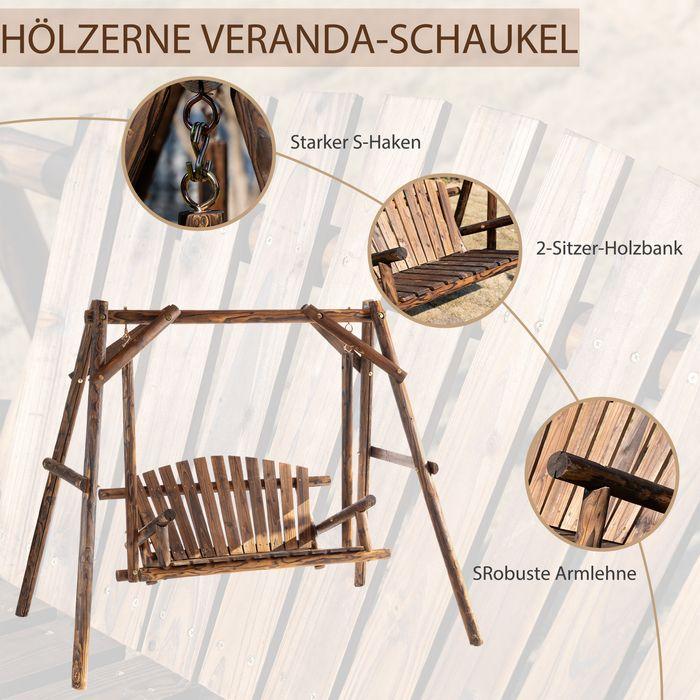 Produktbild Swisshandel24 Hollywoodschaukel 2-Sitzer Gartenschaukel Schaukelbank Hängebank Massivholz Natur187 x 137 x 170 cm