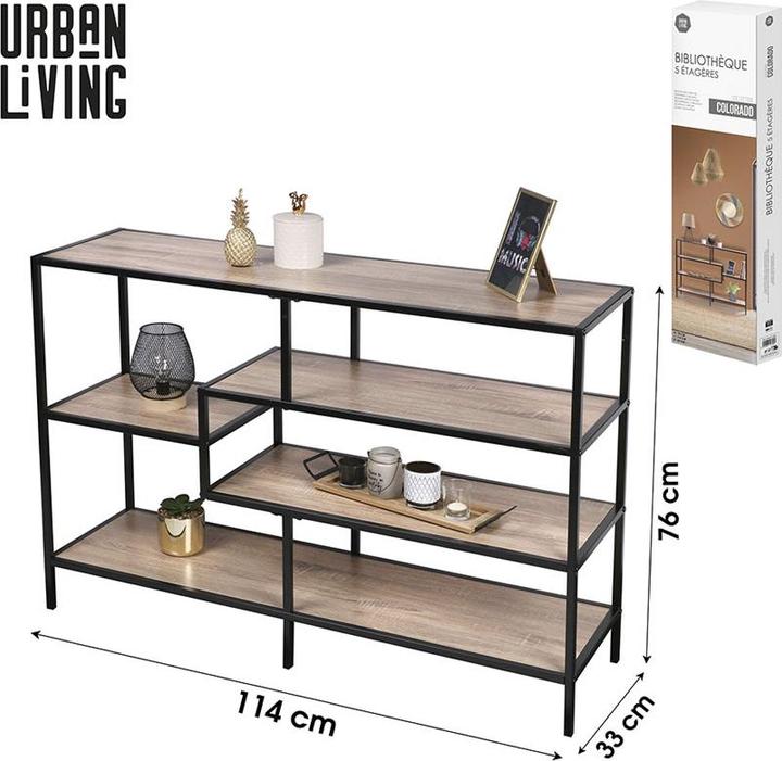 Immagine prodotto Urban Living Regal schwarzes Metall mit Holz (114 x 33 x 76 cm)