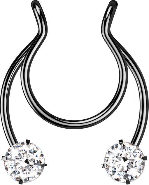 Actual product image Star Piercing Fake Clip schwarz Circular Barbell mit zwei Kristallen (Surgical steel 316L)