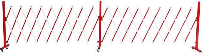 Produktbild Mendler Alu Absperrgitter HWC-B34, mit Rollen, ausziehbar 110x60-500cm - rot-weiss