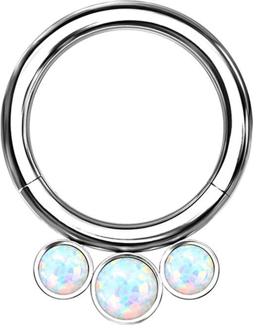 Star Piercing Micro Segmentring klappbar silber drei Opale weiss (ohne Messing, Titan G23)
