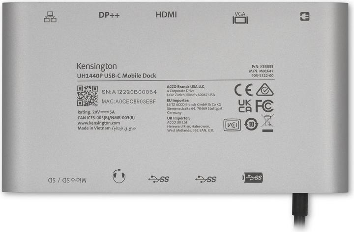 Actual product image Kensington UH1440p Mobile USB-C 8-in-1 Docking Station (USB-C, 3 Ports)